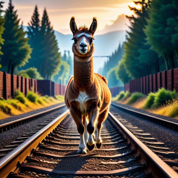 Image of a dancing of a llama on the railway tracks