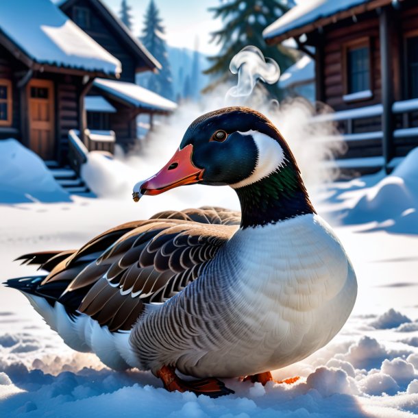 Image of a smoking of a goose in the snow