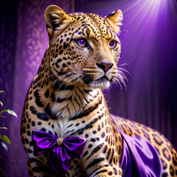 Foto de um leopardo em um vestido roxo