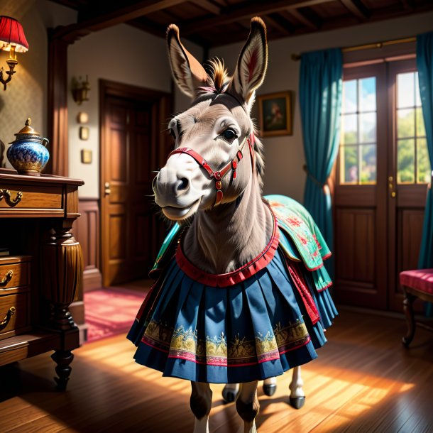 Ilustración de un burro en una falda en la casa