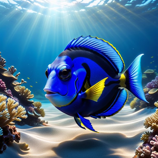 Picture of a blue tang in a sweater in the sea