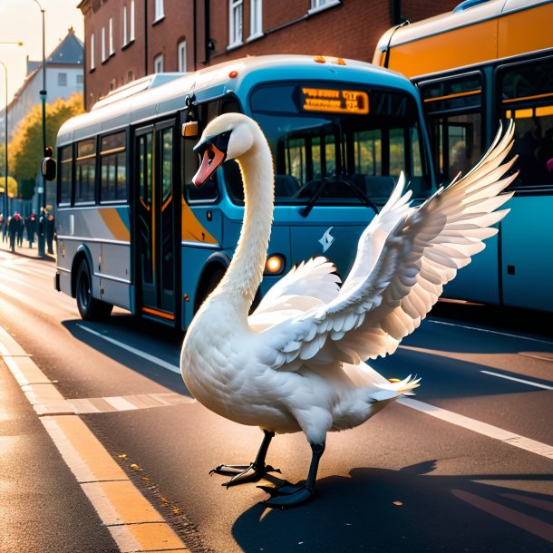 Photo of a angry of a swan on the bus stop