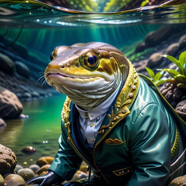 Image of a eel in a jacket in the river