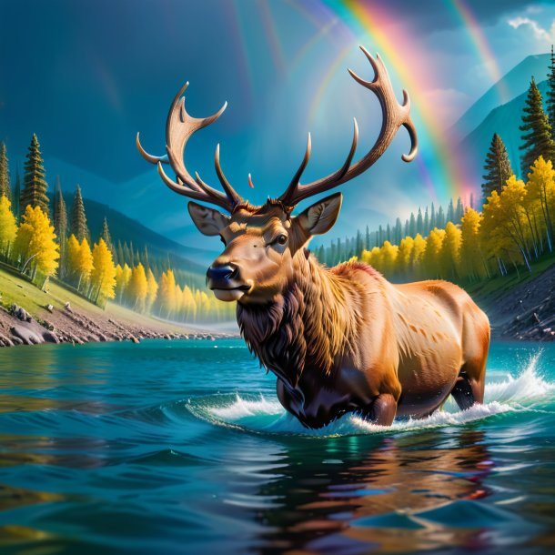 Pic of a swimming of a elk on the rainbow