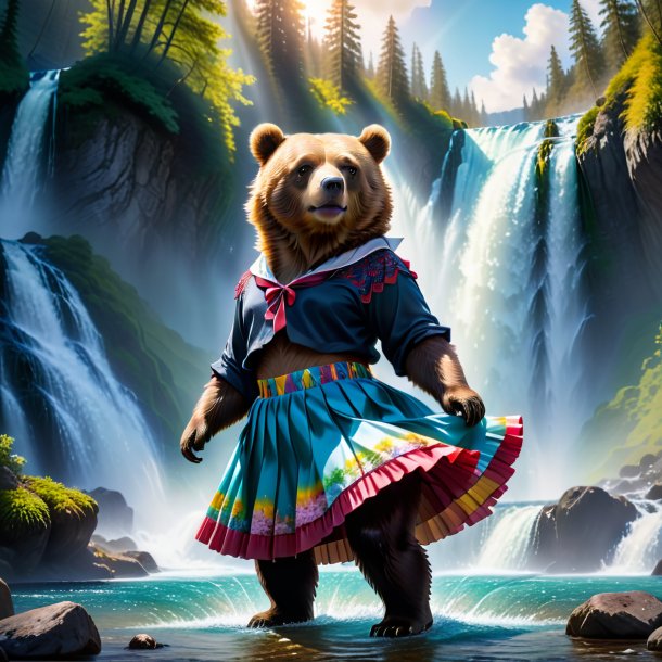 Image of a bear in a skirt in the waterfall