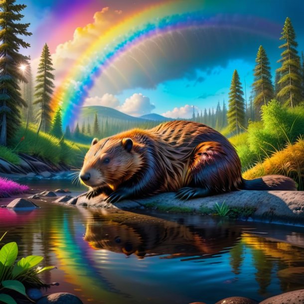 Photo of a sleeping of a beaver on the rainbow