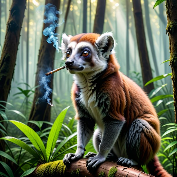 Picture of a smoking of a lemur in the forest