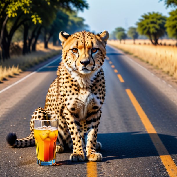 Pic of a drinking of a cheetah on the road