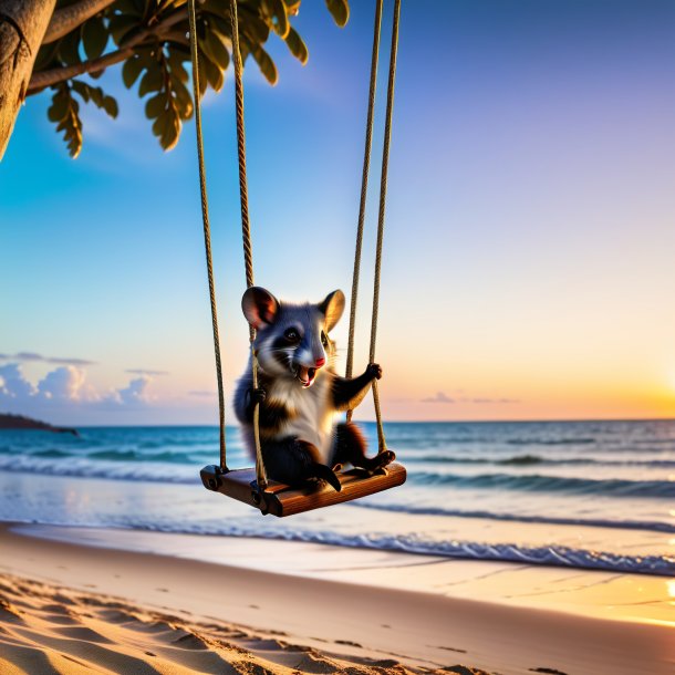 Foto de un columpio en un columpio de una zarigüeya en la playa