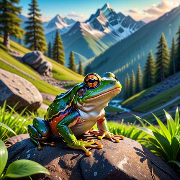 Photo of a playing of a frog in the mountains