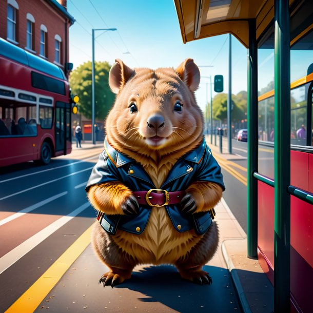 Illustration of a wombat in a belt on the bus stop