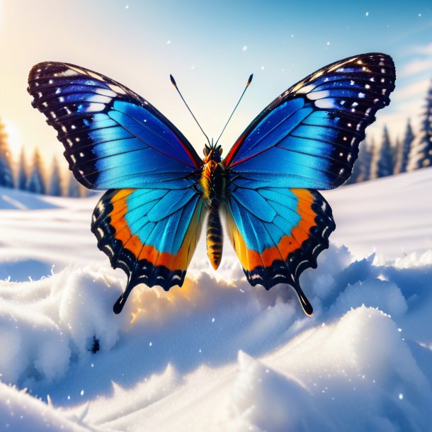 Picture of a butterfly in a sweater in the snow