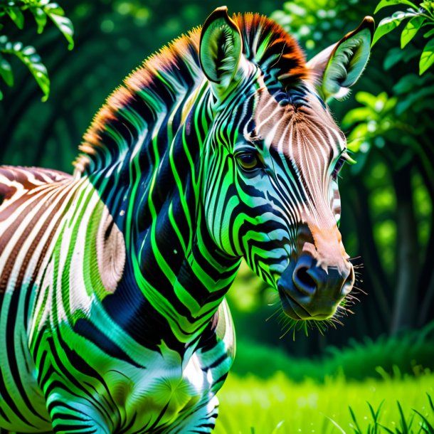 Imagem de uma zebra em um casaco verde