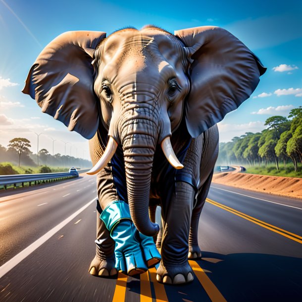 Picture of a elephant in a gloves on the highway