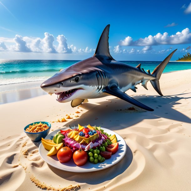 Photo d'une consommation d'un requin à tête de marteau sur la plage