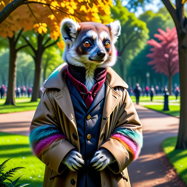 Image of a lemur in a coat in the park