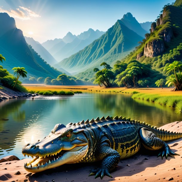 Photo of a waiting of a crocodile in the mountains