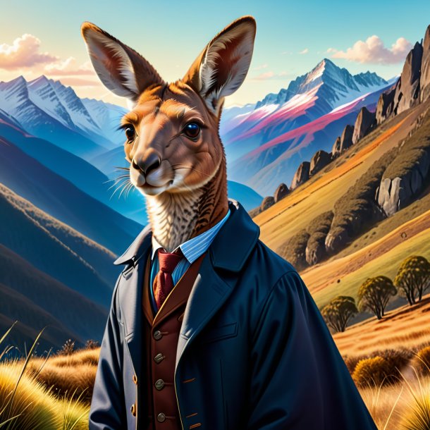 Drawing of a kangaroo in a coat in the mountains