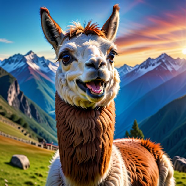 Photo of a smiling of a llama in the mountains