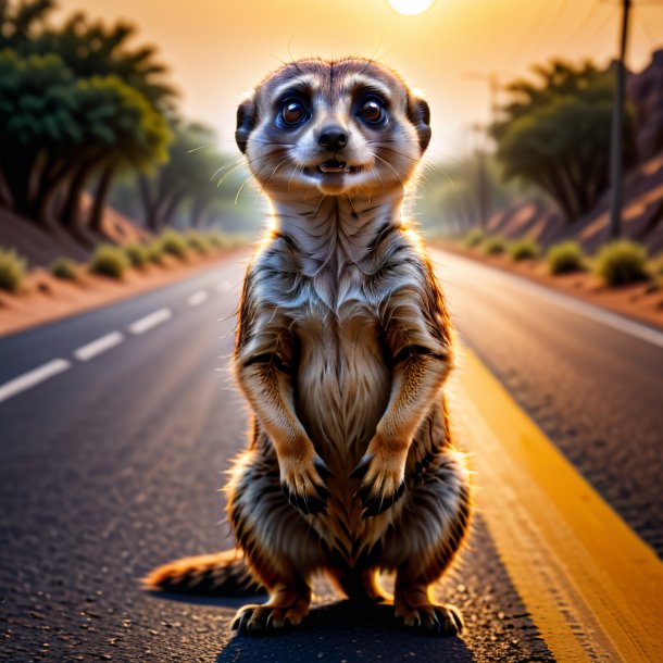 Photo of a angry of a meerkat on the road