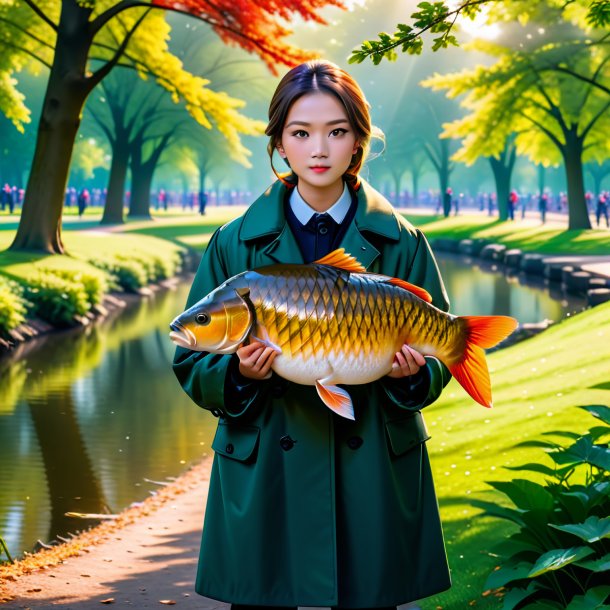 Photo of a carp in a coat in the park