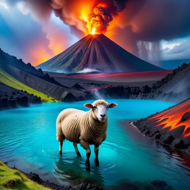 Photo of a swimming of a sheep in the volcano