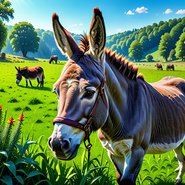 Image of a eating of a donkey in the meadow