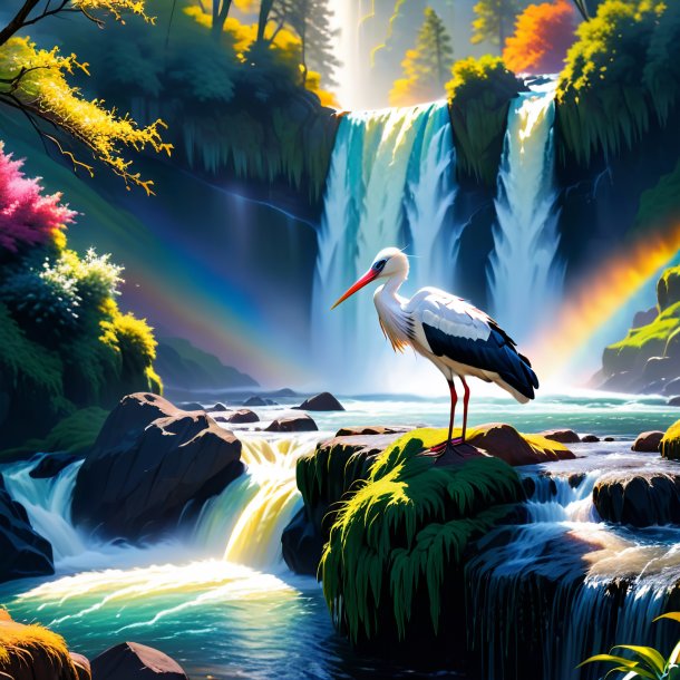 Pic of a stork in a sweater in the waterfall