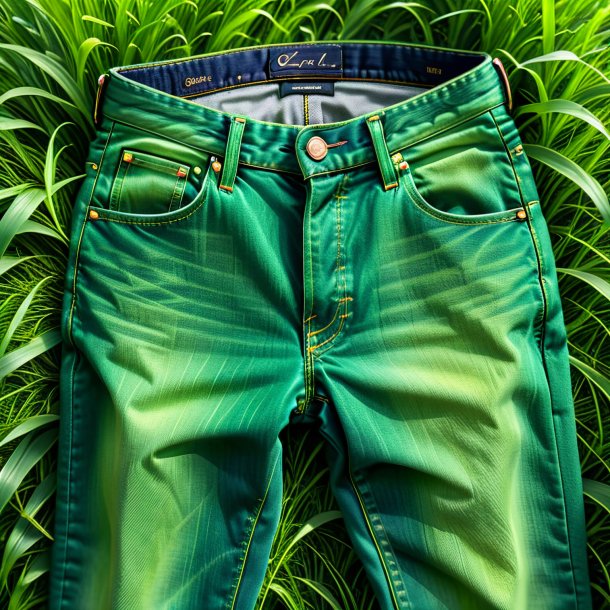 Photography of a green jeans from grass