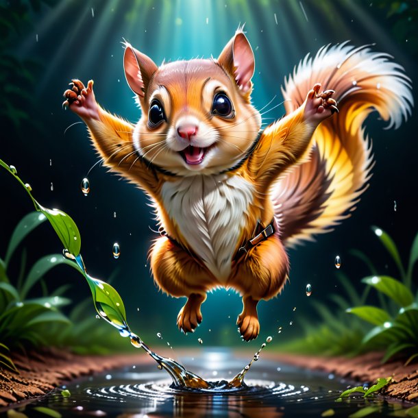 Illustration of a flying squirrel in a belt in the puddle