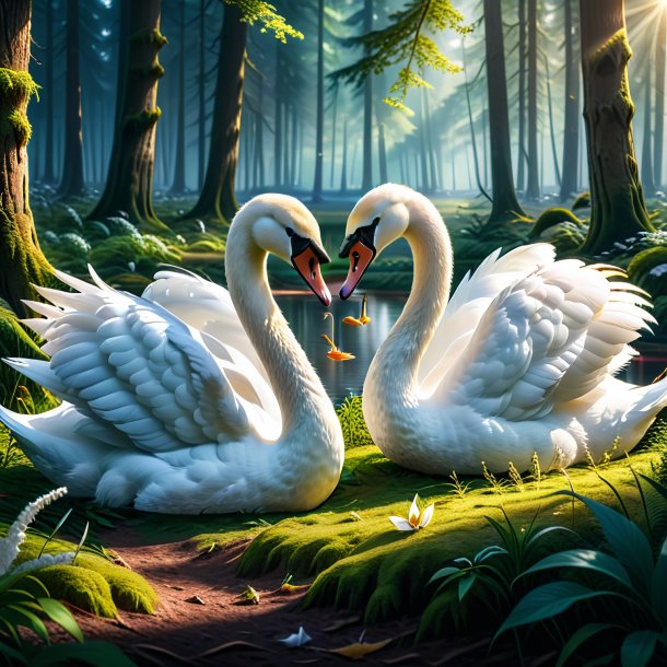 Imagem de um comer de um cisne na floresta