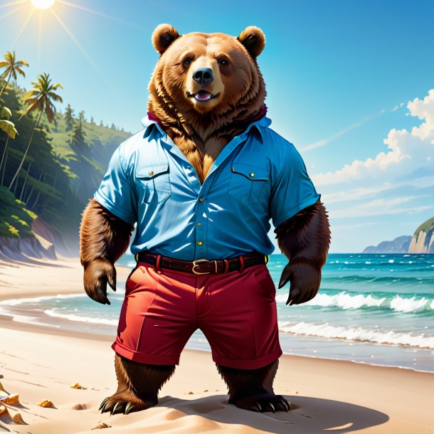 Illustration of a bear in a trousers on the beach