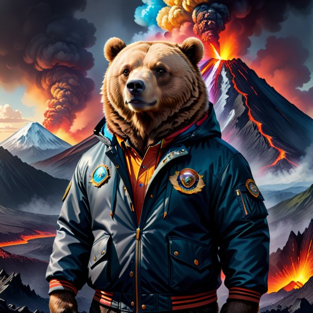 Drawing of a bear in a jacket in the volcano