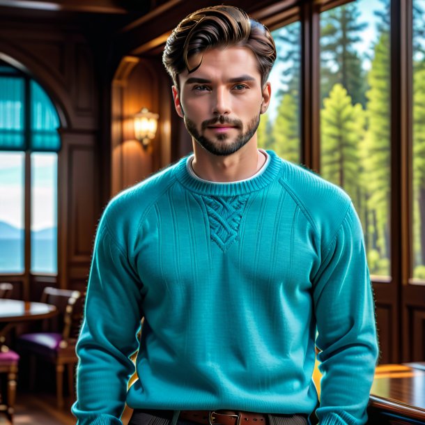 Image d'un pull cyan en bois