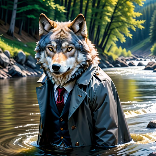 Pic d'un loup dans un manteau dans la rivière