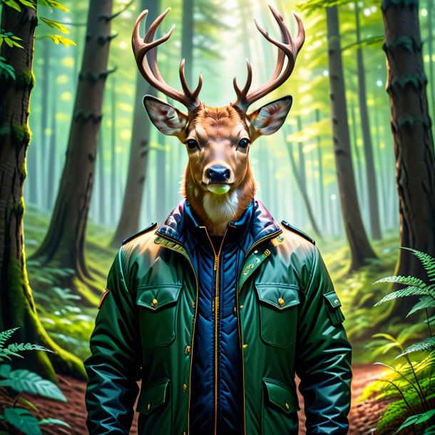 Pic of a deer in a jacket in the forest