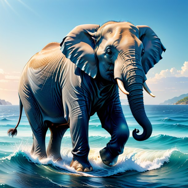 Ilustración de un elefante en un jeans en el mar