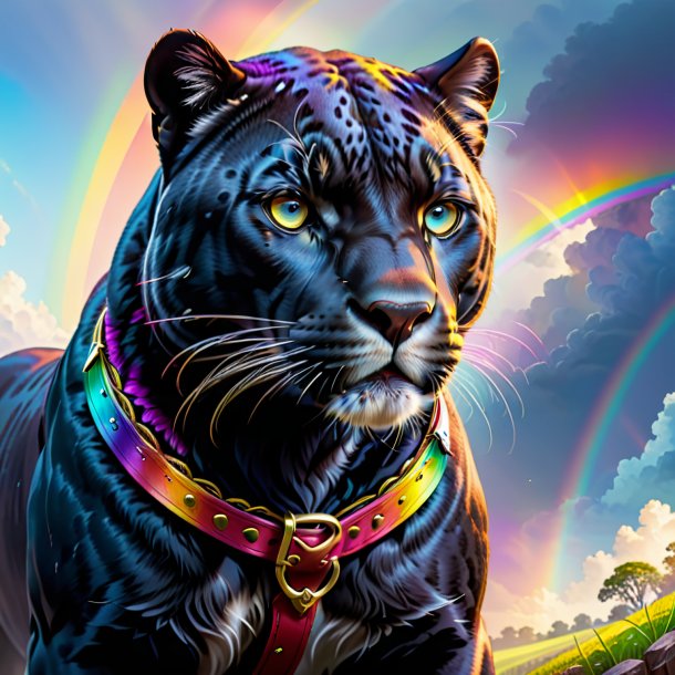 Drawing of a panther in a belt on the rainbow