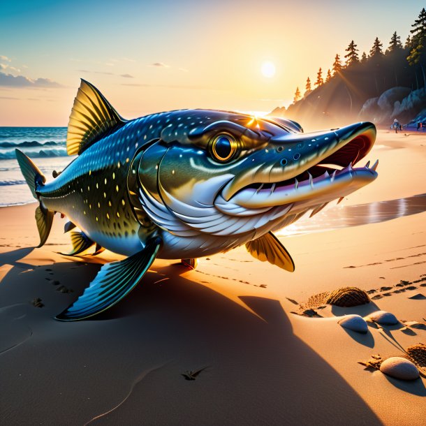 Picture of a playing of a pike on the beach