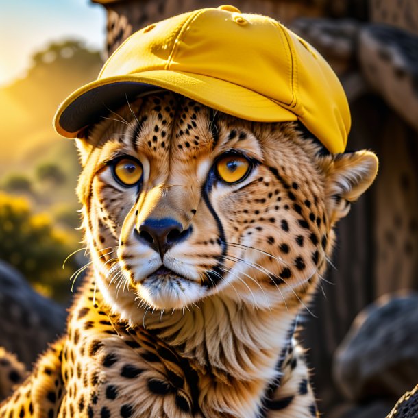 Image of a cheetah in a yellow cap