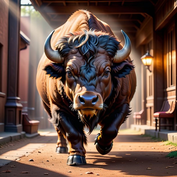 Photo of a buffalo in a brown shoes