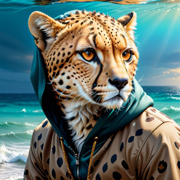 Illustration of a cheetah in a hoodie in the sea