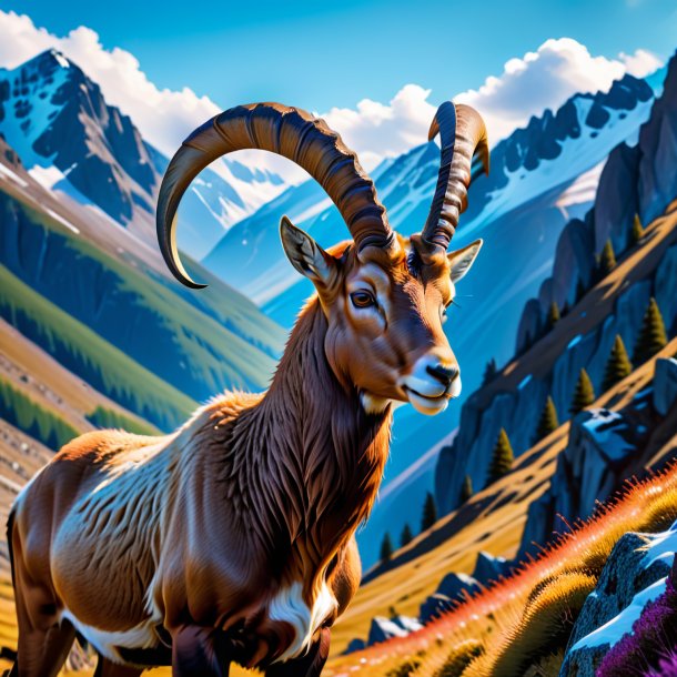 Picture of a ibex in a coat in the mountains