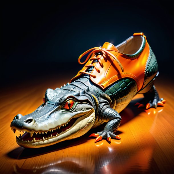 Pic of a alligator in a orange shoes