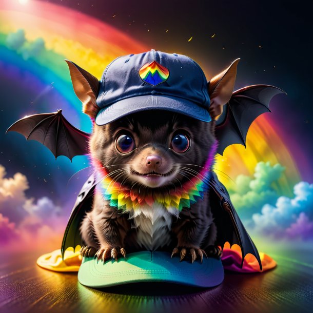 Photo d'une chauve-souris dans une casquette sur l'arc-en-ciel