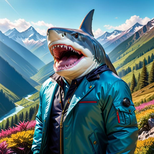 Picture of a shark in a jacket in the mountains