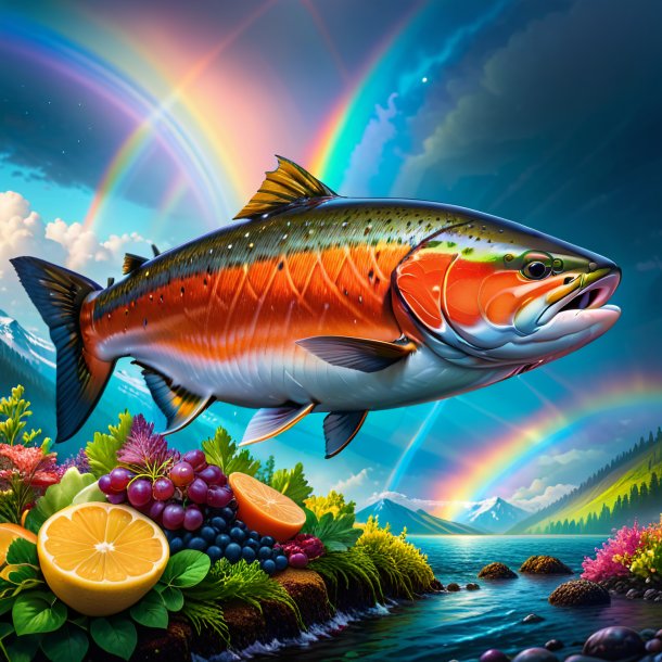 Imagen de una comida de un salmón en el arco iris