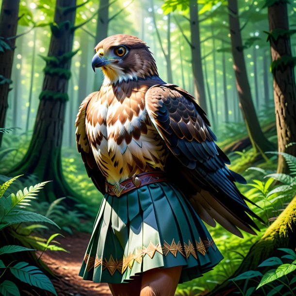 Illustration of a hawk in a skirt in the forest