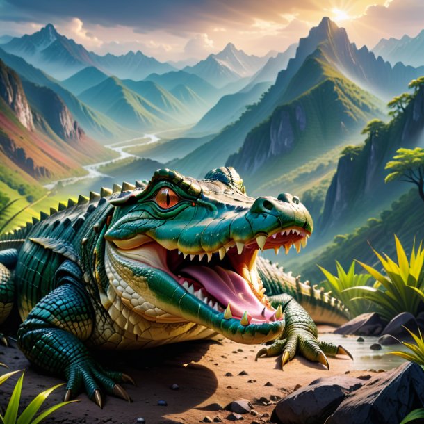 Picture of a crying of a crocodile in the mountains