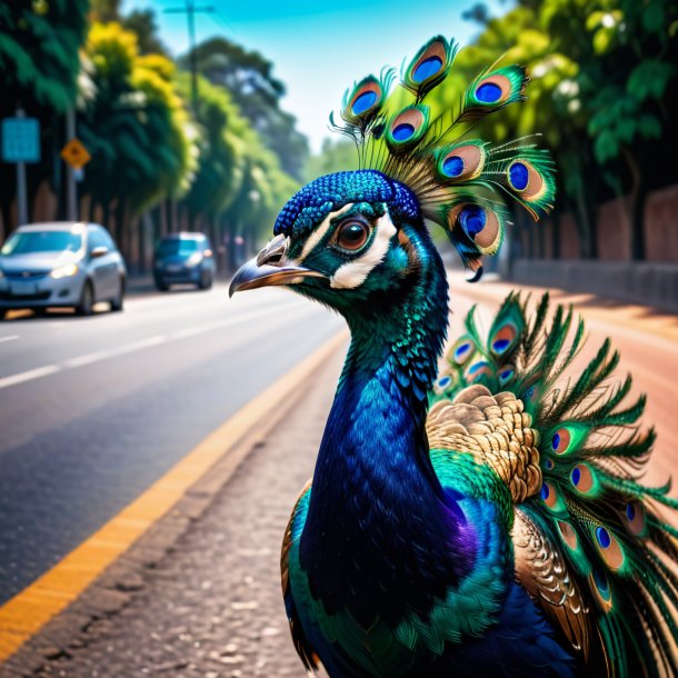 De um pavão em uma tampa na estrada